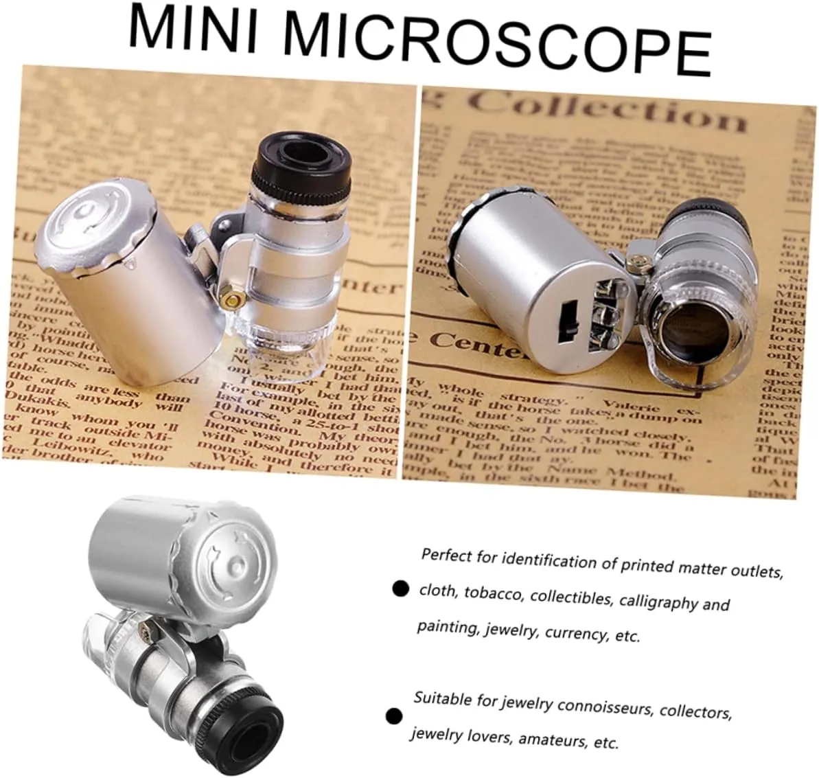 DOITOOL 2sets 2pcs Mini Microscope Portable Magnifier with LED Light for Jewelry Currency Detection and Art Identification Lightweight Design for Easy Carrying 2pcs*2