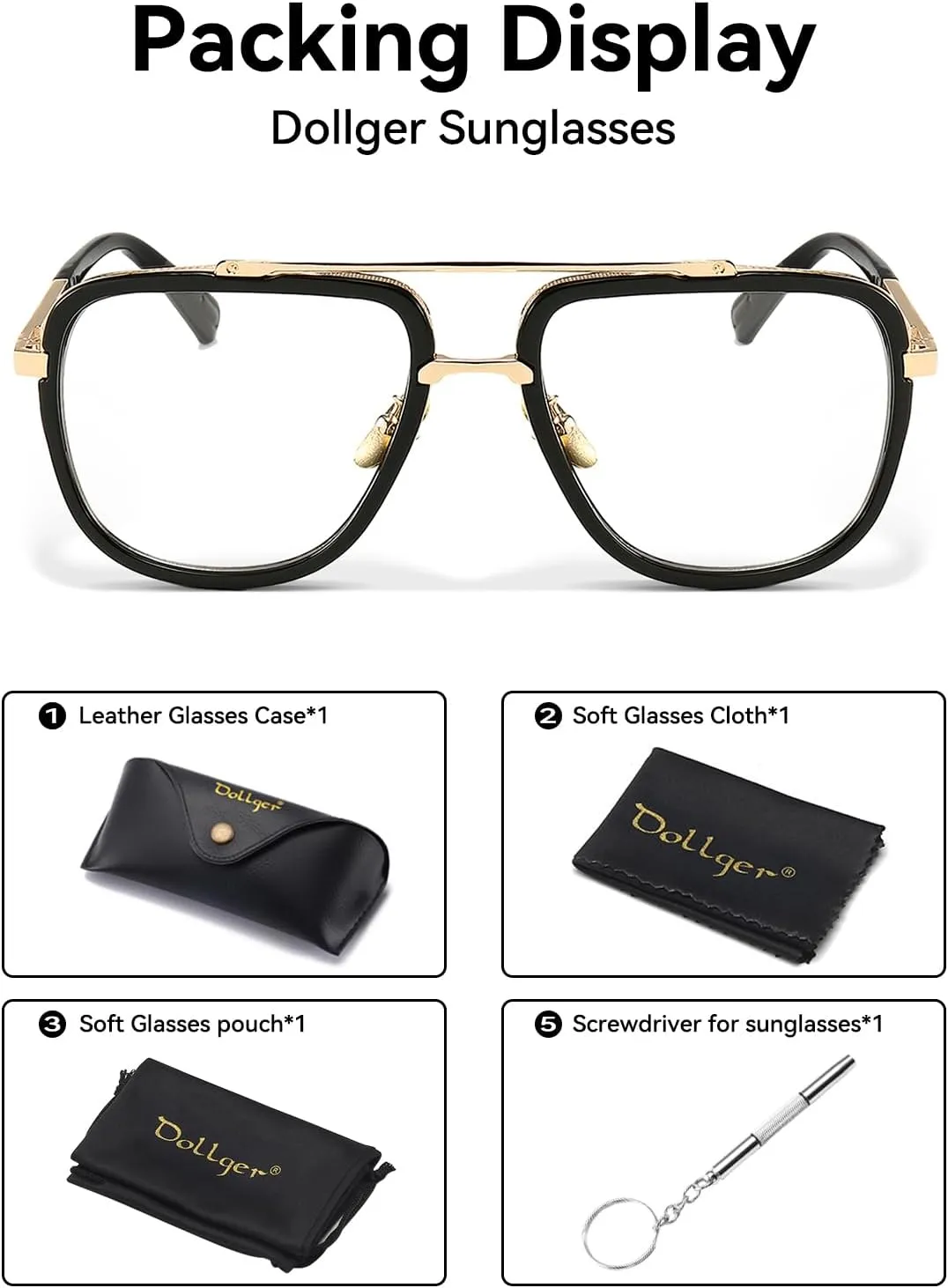 Dollger Oversized Square Aviator Sunglasses for Men Pilot Shades Gold Frame Retro Sun Glasses