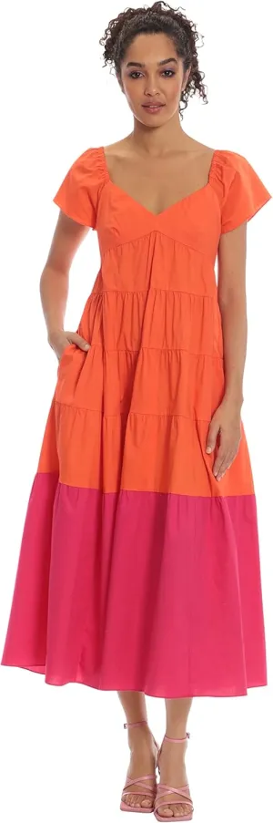 Donna Morgan Women's Colorblock Midi Tiered Trapeze Dress