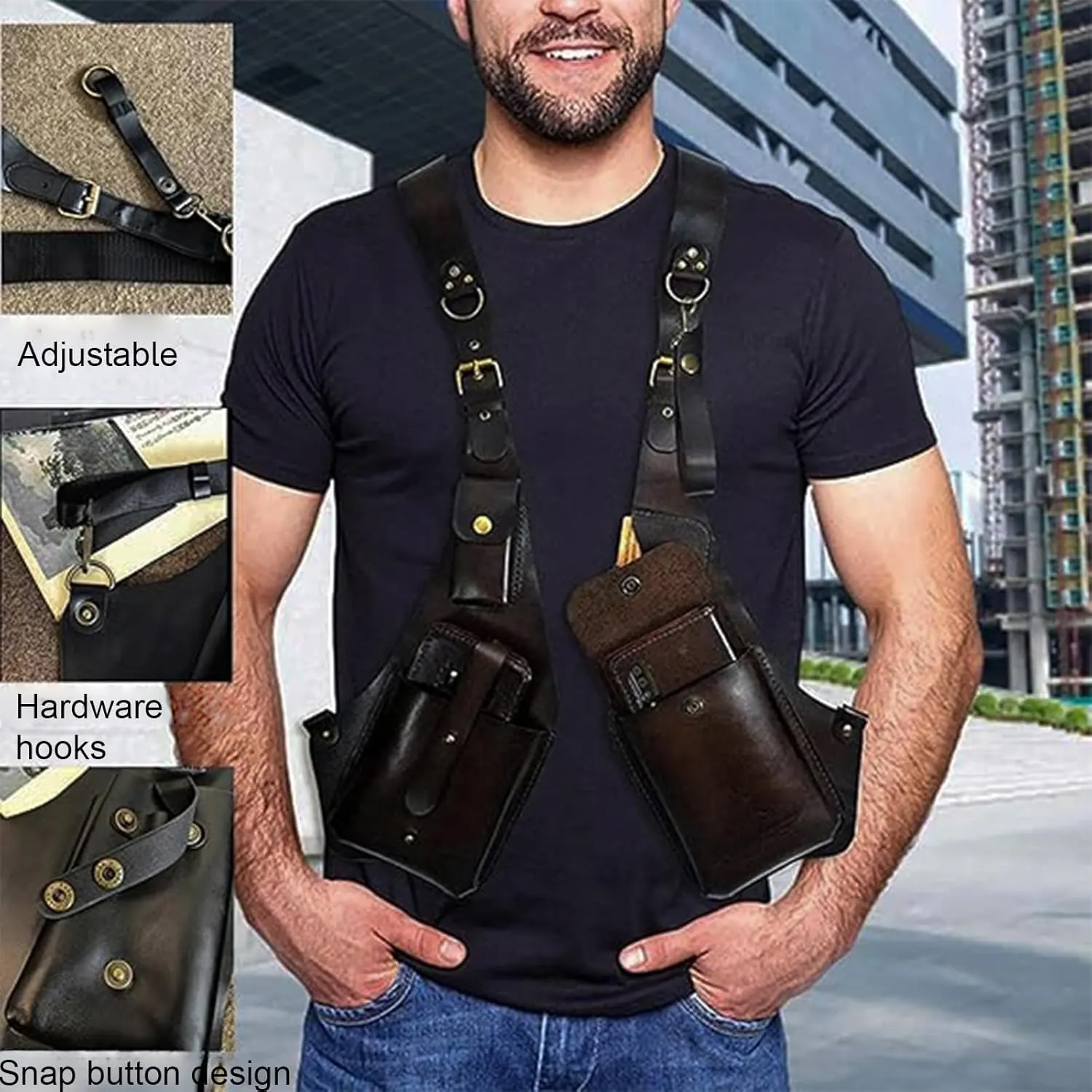 Double Shoulder Armpit Bag, Anti Theft Multi Pocket Bag For Men, Harness Bag, Anti-Theft Bag With Shoulder Harness For Men, Wallet Holster, Anti Underarm Shoulder Bag (Light Brown)