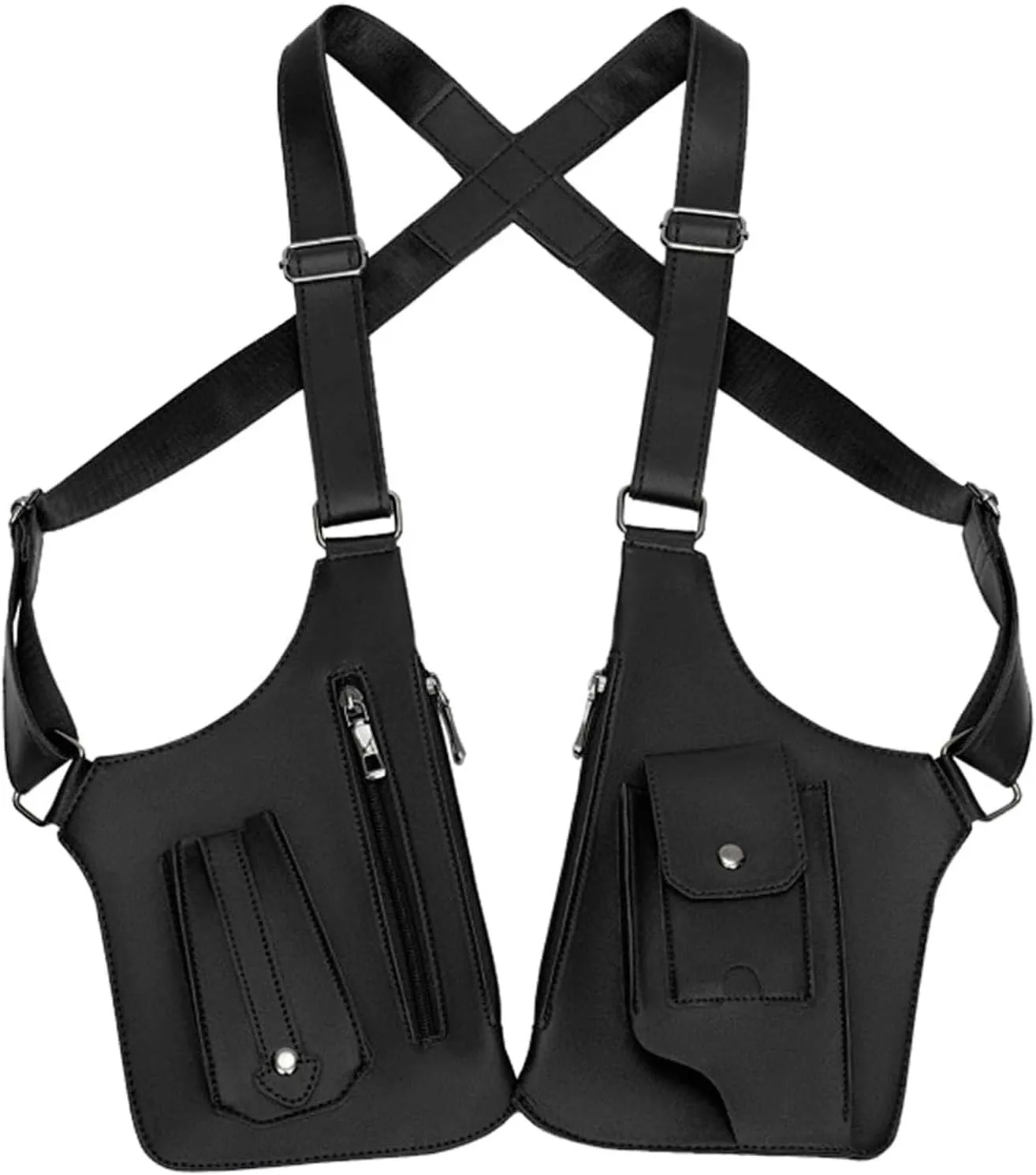 Double Shoulder Armpit Bag for Men, Double Shoulder Strap Multi-pocket Outdoor Anti-Theft Tactical Bag (Black)