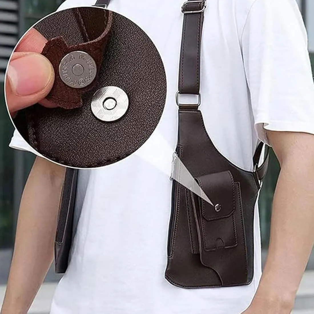 Double Shoulder Armpit Bag,Anti-Theft Hidden Underarm Multi-Pocket Outdoor Leisure Armpit Bag for Men