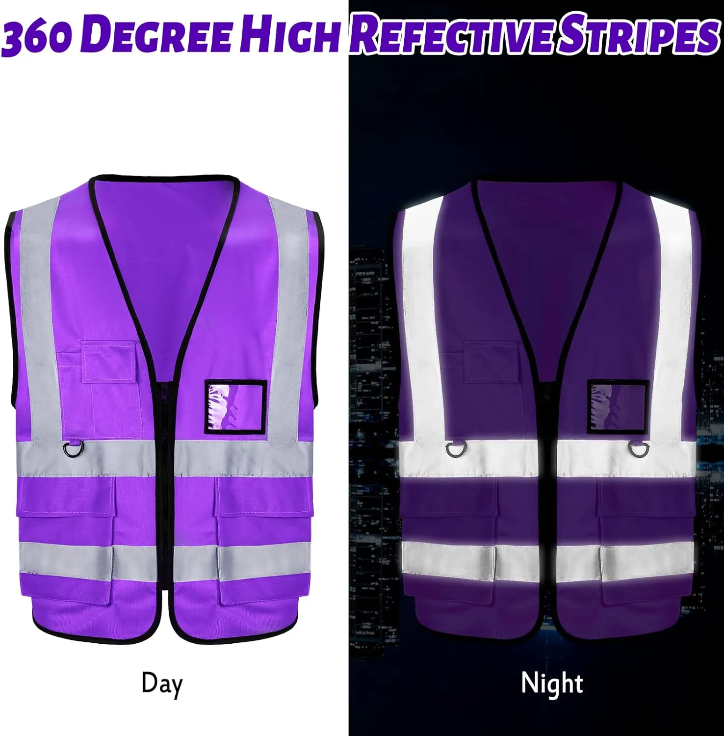 EBOOT 10 Pcs Safety Vests High Visibility Safety Vest with Reflective Strips for Construction Outdoor Running Cycling Walking at Night(Purple)