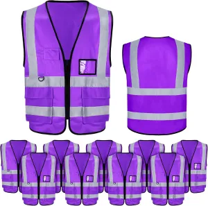 EBOOT 10 Pcs Safety Vests High Visibility Safety Vest with Reflective Strips for Construction Outdoor Running Cycling Walking at Night(Purple)