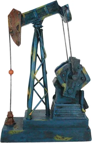 Ebros Gift Rustic Vintage Blue Nodding Donkey Pumpjack Oil Derrick Rig Prototype Sculpture 10.75" H Wild West Pumpjack On Platform Model Home Decor Western Antiqued Figurine