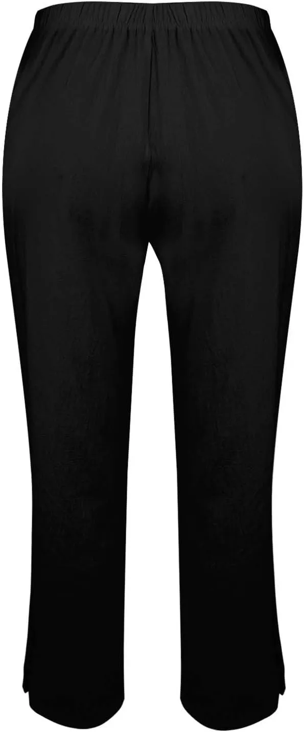 Eco-Friendly Linen Pants Women Elastic Waist Straight Leg Lightweight Beach Yoga Trousers with Slits
