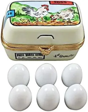EGGS IN CARTON - LIMOGES BOX AUTHENTIC PORCELAIN FIGURINE FROM FRANCE