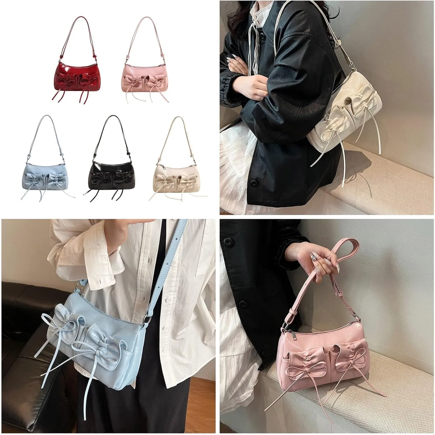 Elegant Bowknot Designs PU Armpit Bag for Women Stylish Handbag Shoulder and Crossbody Styles for Any Occasion