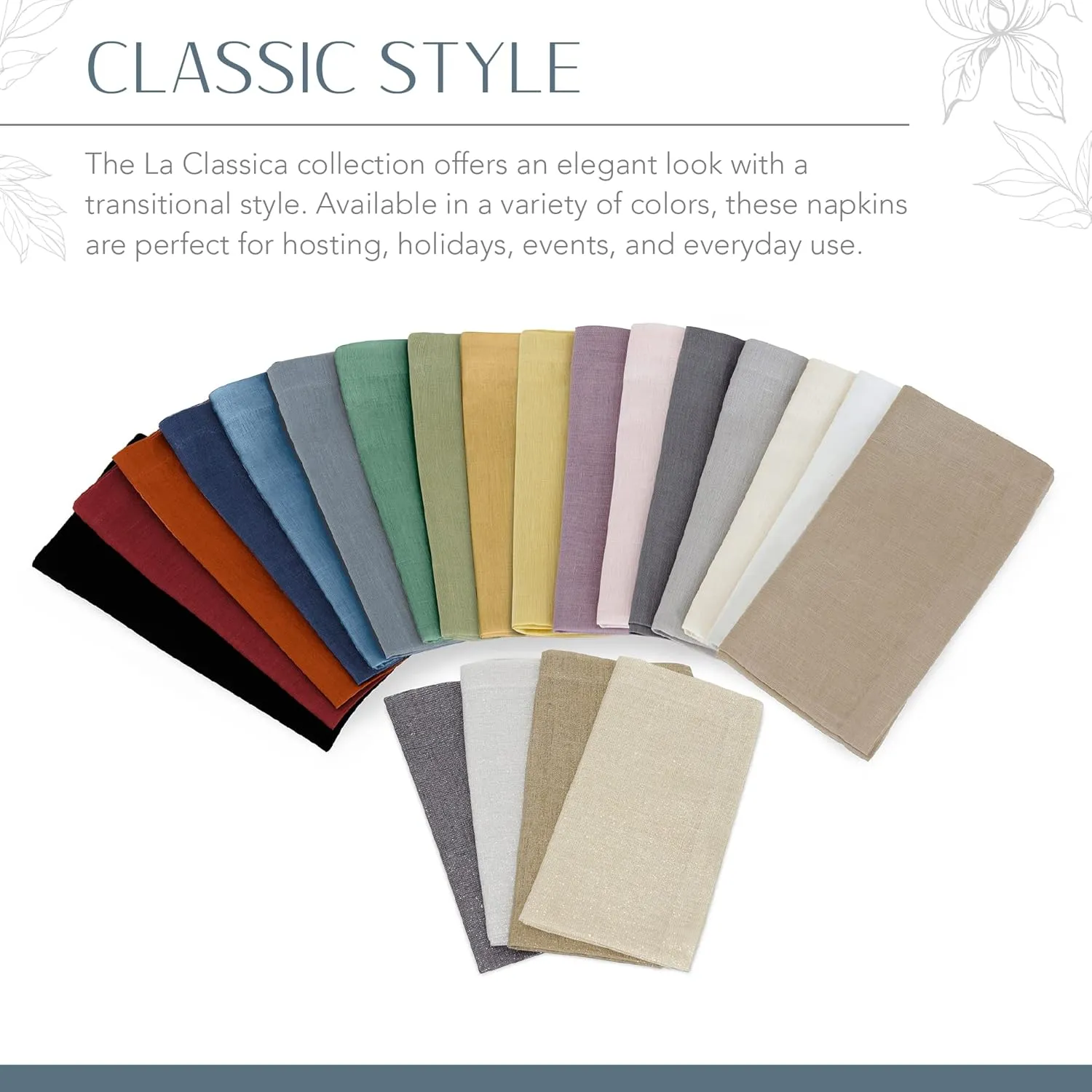 Elrene Home Fashions Villeroy & Boch La Classica Luxury Linen Fabric Napkin (Set of 4), 21"x21", Denim