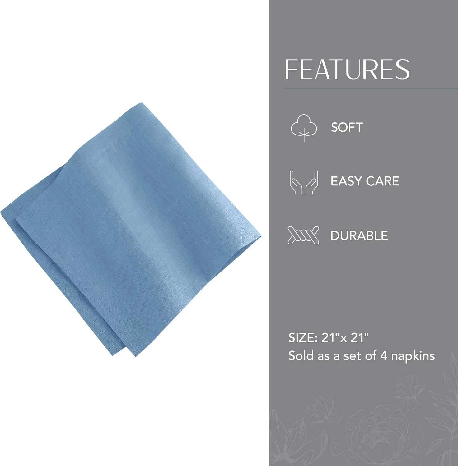 Elrene Home Fashions Villeroy & Boch La Classica Luxury Linen Fabric Napkin (Set of 4), 21"x21", Denim