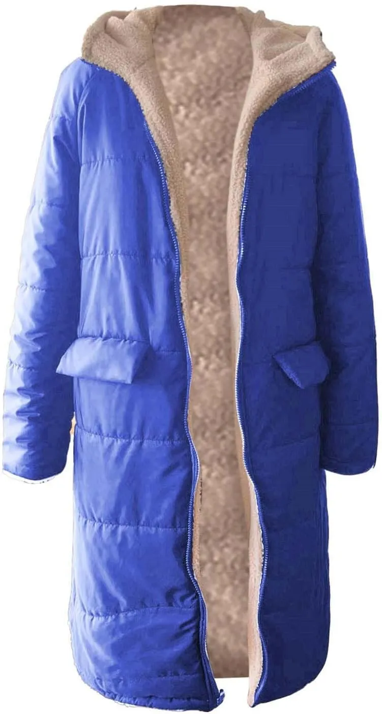 Fashionable Winter Warm Coats for Women Trendy Sherpa Fleece Lined Hooded Oversized Loose Long Sleeve Zip Up Jackets