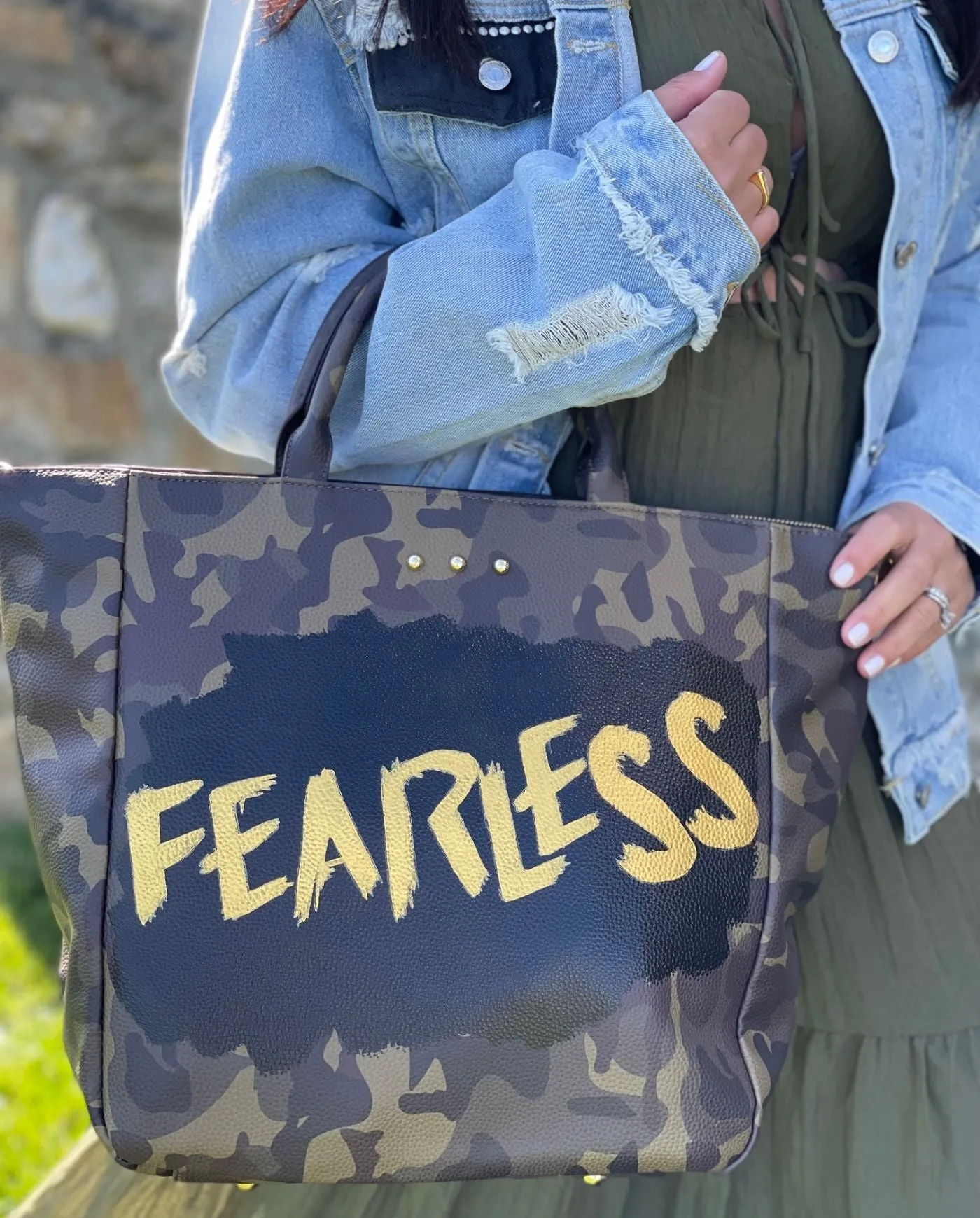 Fearless Custom Hand-Painted Camo Tote Bag
