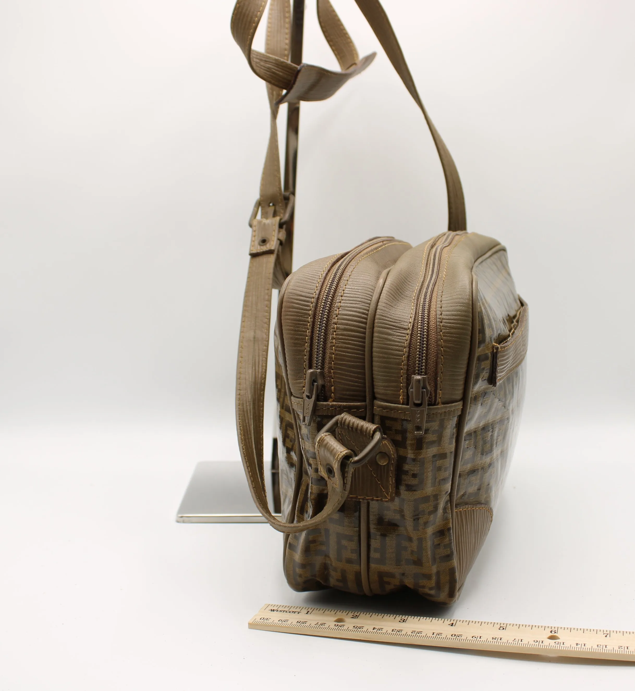 Fendi Patent Leather Crossbody Bag with Zucca Zucchino Print Vintage