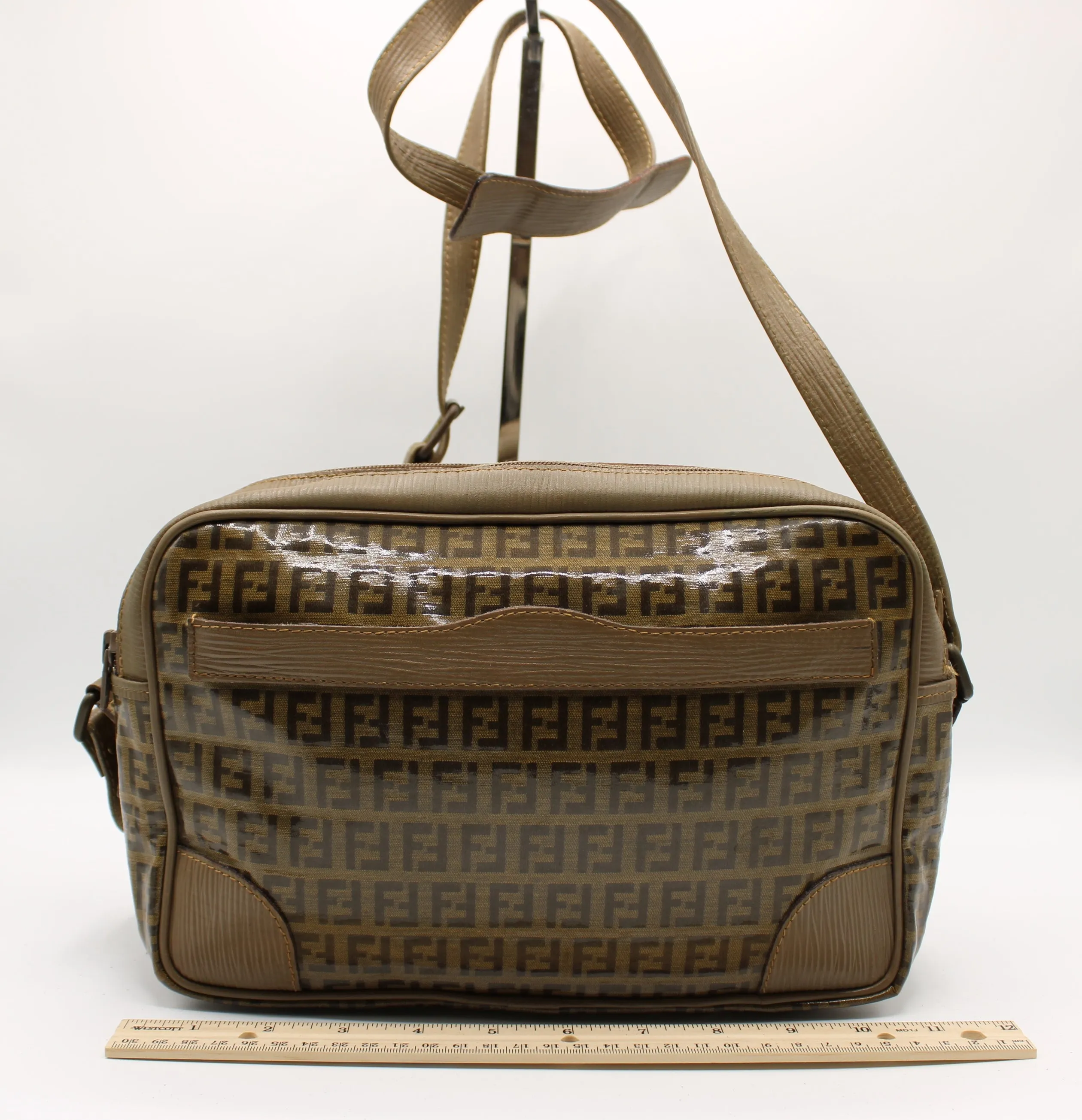 Fendi Patent Leather Crossbody Bag with Zucca Zucchino Print Vintage