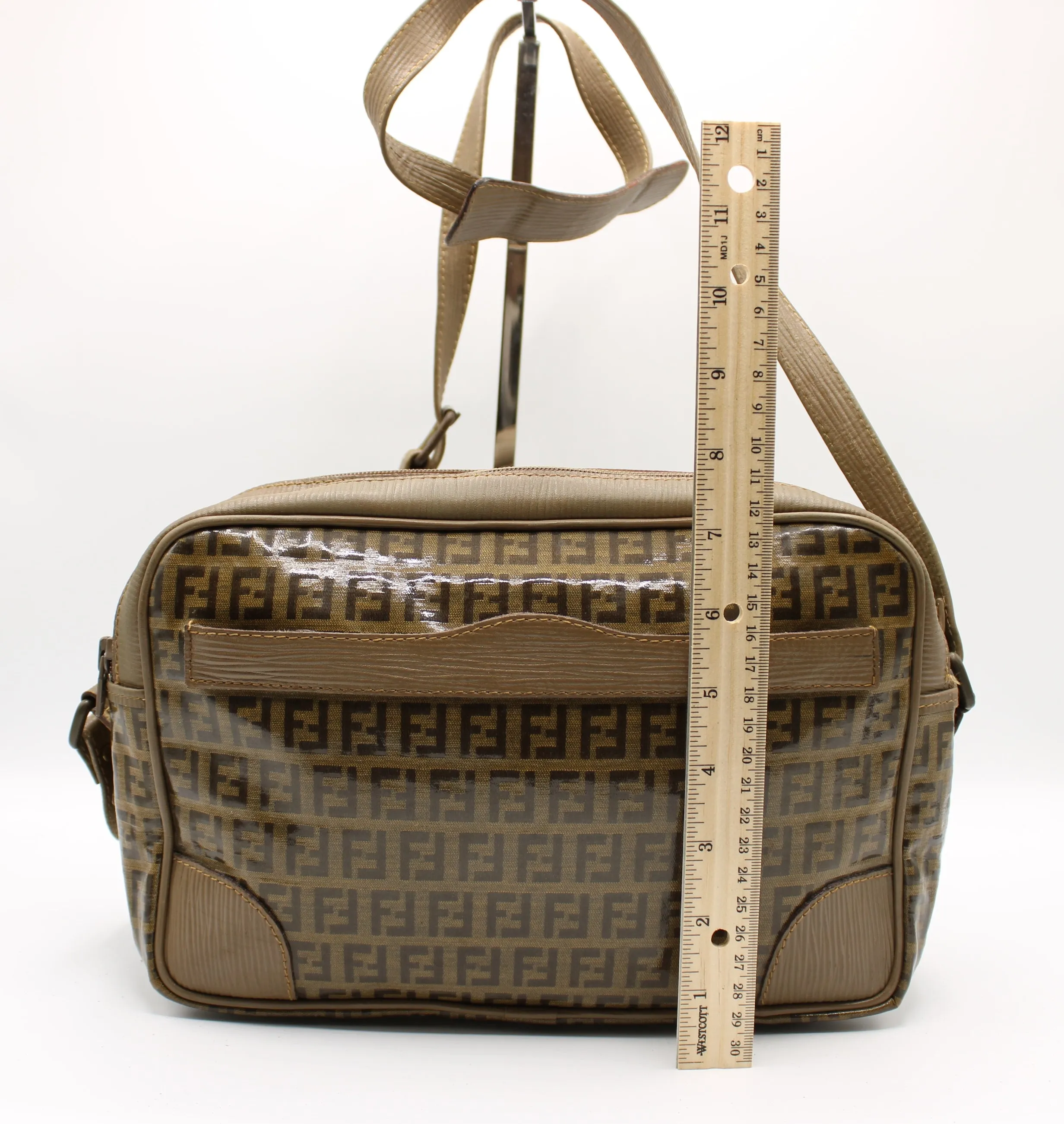Fendi Patent Leather Crossbody Bag with Zucca Zucchino Print Vintage