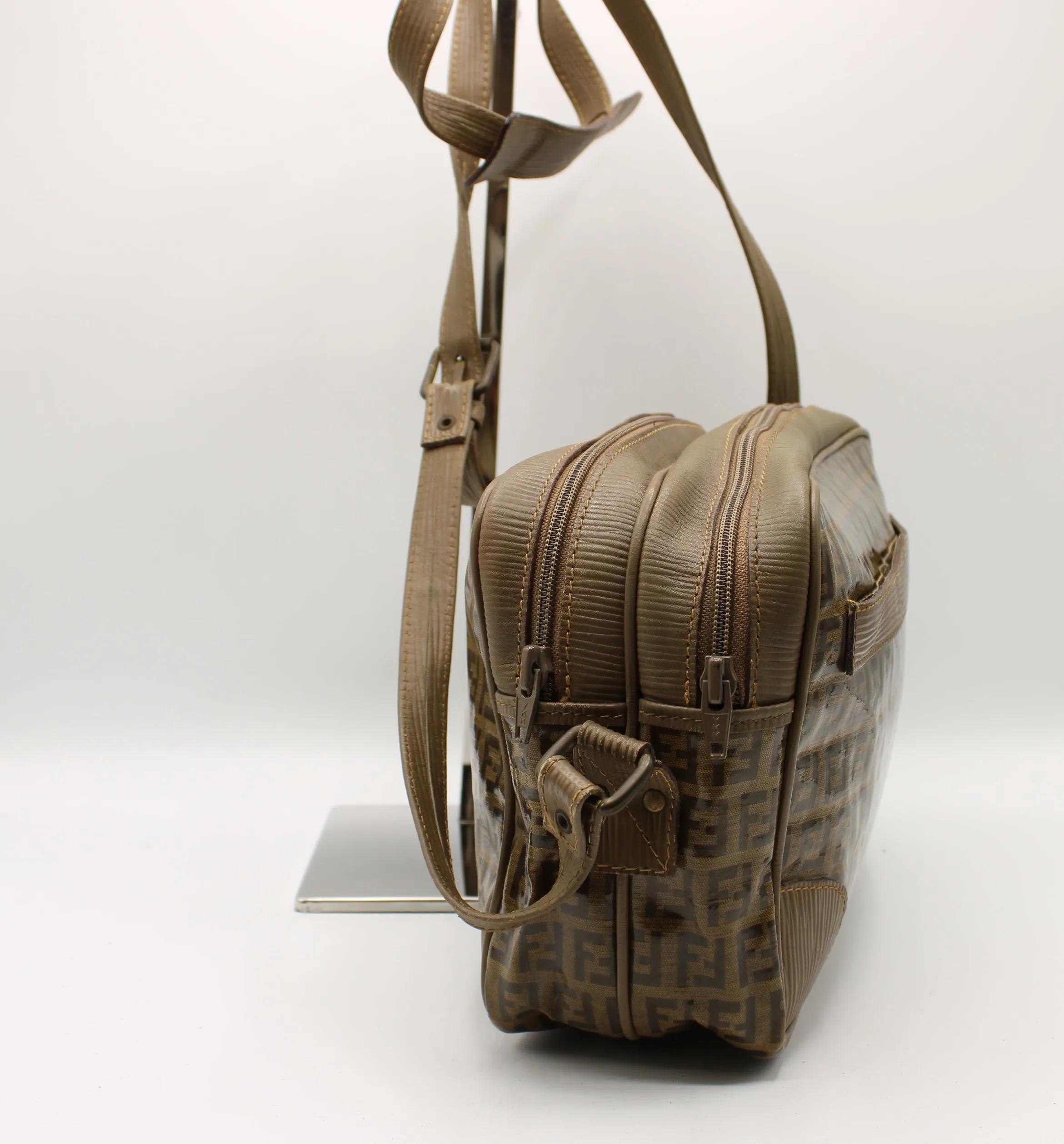 Fendi Patent Leather Crossbody Bag with Zucca Zucchino Print Vintage