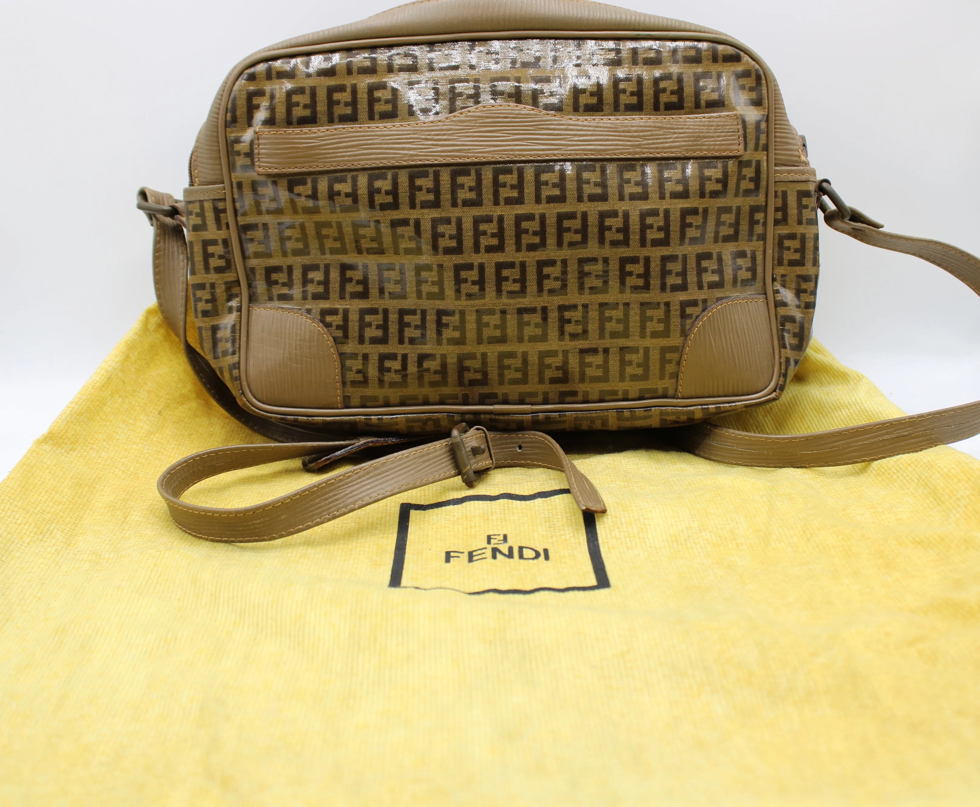 Fendi Patent Leather Crossbody Bag with Zucca Zucchino Print Vintage