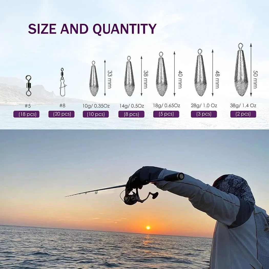 Fishing Sinkers and Weights Bass Casting Sinker Plomos para Pescar Lead Fishing Tackle Kit for Saltwater Freshwater Bottom Fishing