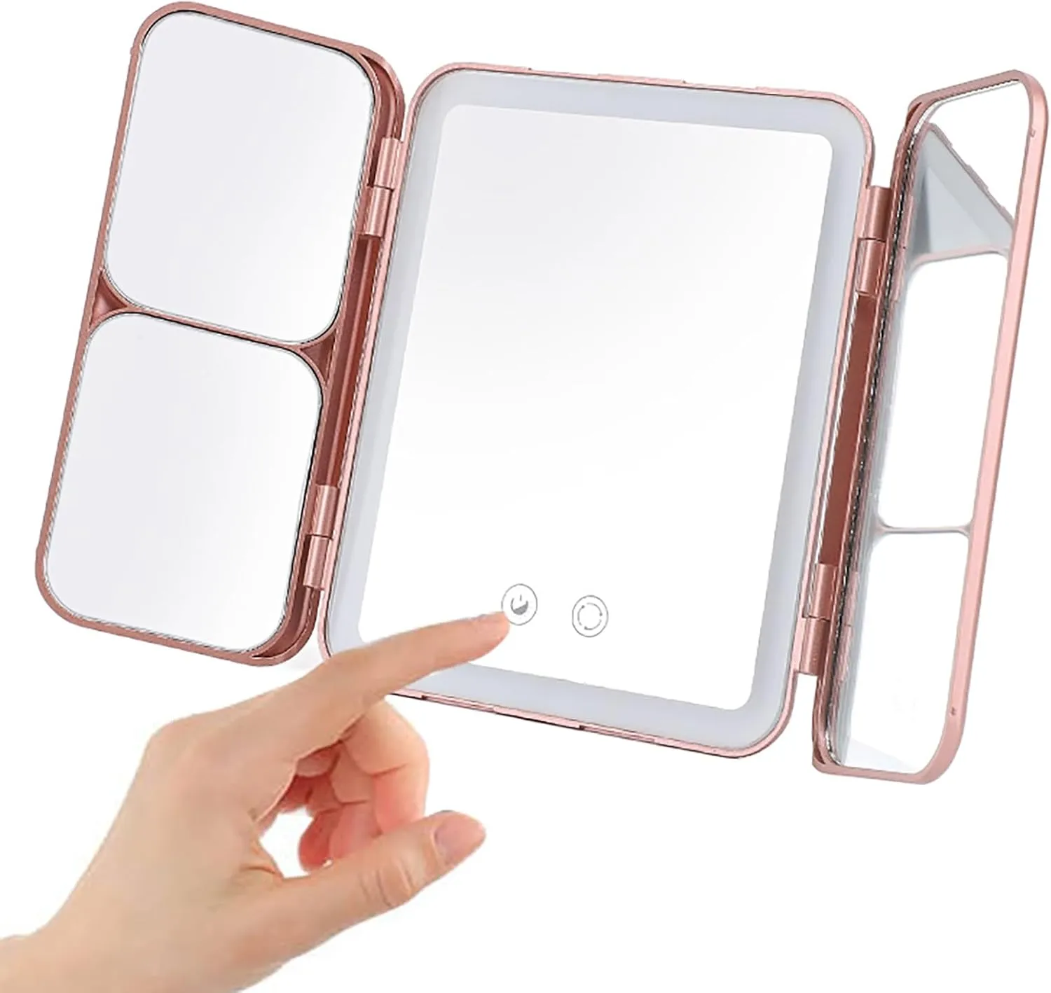 Folding Travel Makeup Mirror, Portable Lighted Vanity Mirror Rechargeable, Tabletop LED Beauty Mirror with Adjustable Lighting for Home Outdoor