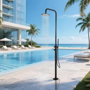 Freestanding Outdoor Shower, 316 Marine Grade Stainless Steel Outside Shower Kits for Backyard Garden Poolside Beach, Outdoor Shower Fixtures with 10” Rain Shower Head and Handheld, Matte Black