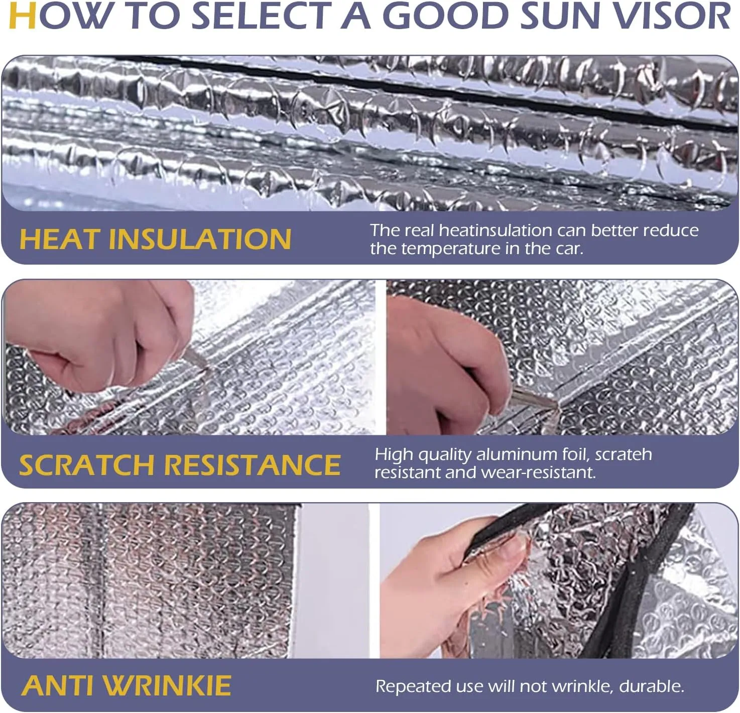 Front Windshield Sunshield, Hollow Bubble Reflective Cooling Heat Insulation Sunshield, Foldable and Easy to Store Summer Accessories, Suitable for Most Cars and SUVs (Blue)