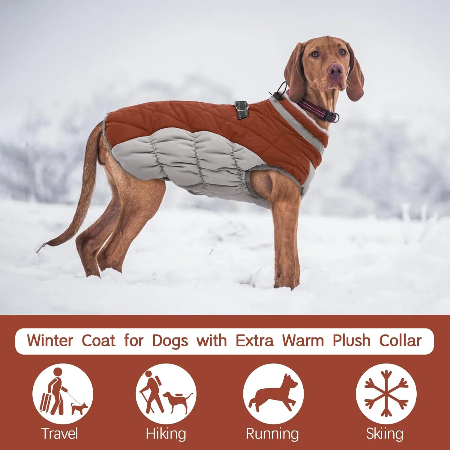 FUAMEY Warm Dog Jacket, Winter Coat with Padded Fleece, Reflective Vest, Built-in Harness, Waterproof Windproof Snow Jacket, Brown XXX-Large