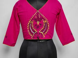 Fuchsia Pink Alpona Fish Motif Handpainted Cotton Blouse