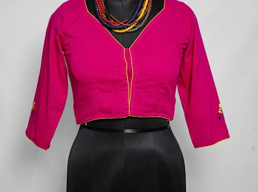 Fuchsia Pink Alpona Fish Motif Handpainted Cotton Blouse