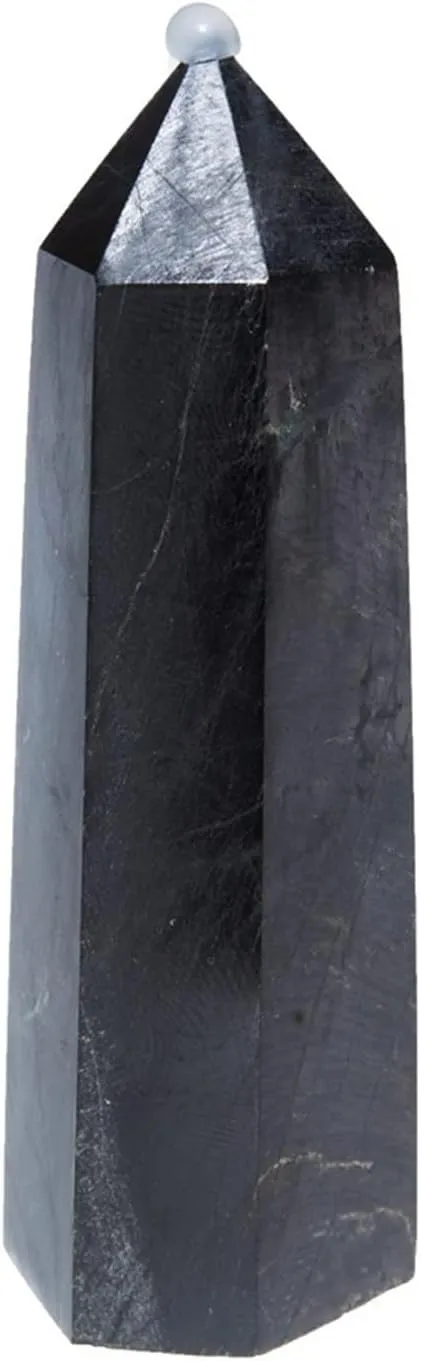 Full of Texture 1pcs Beautiful Natural Hand Carved Crystals Stones Tower Wand Black Carbonado Points Decoration Crystal Decorative Stones (Size : 8 to 9cm)