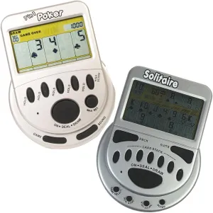 Gambling Electronic Game Pack - Mega Screen Solitaire Handheld Game & 7 in 1 Poker Handheld Game