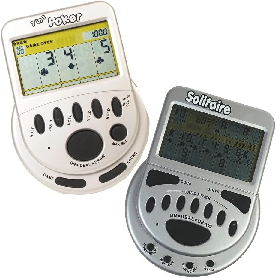 Gambling Electronic Game Pack - Mega Screen Solitaire Handheld Game & 7 in 1 Poker Handheld Game