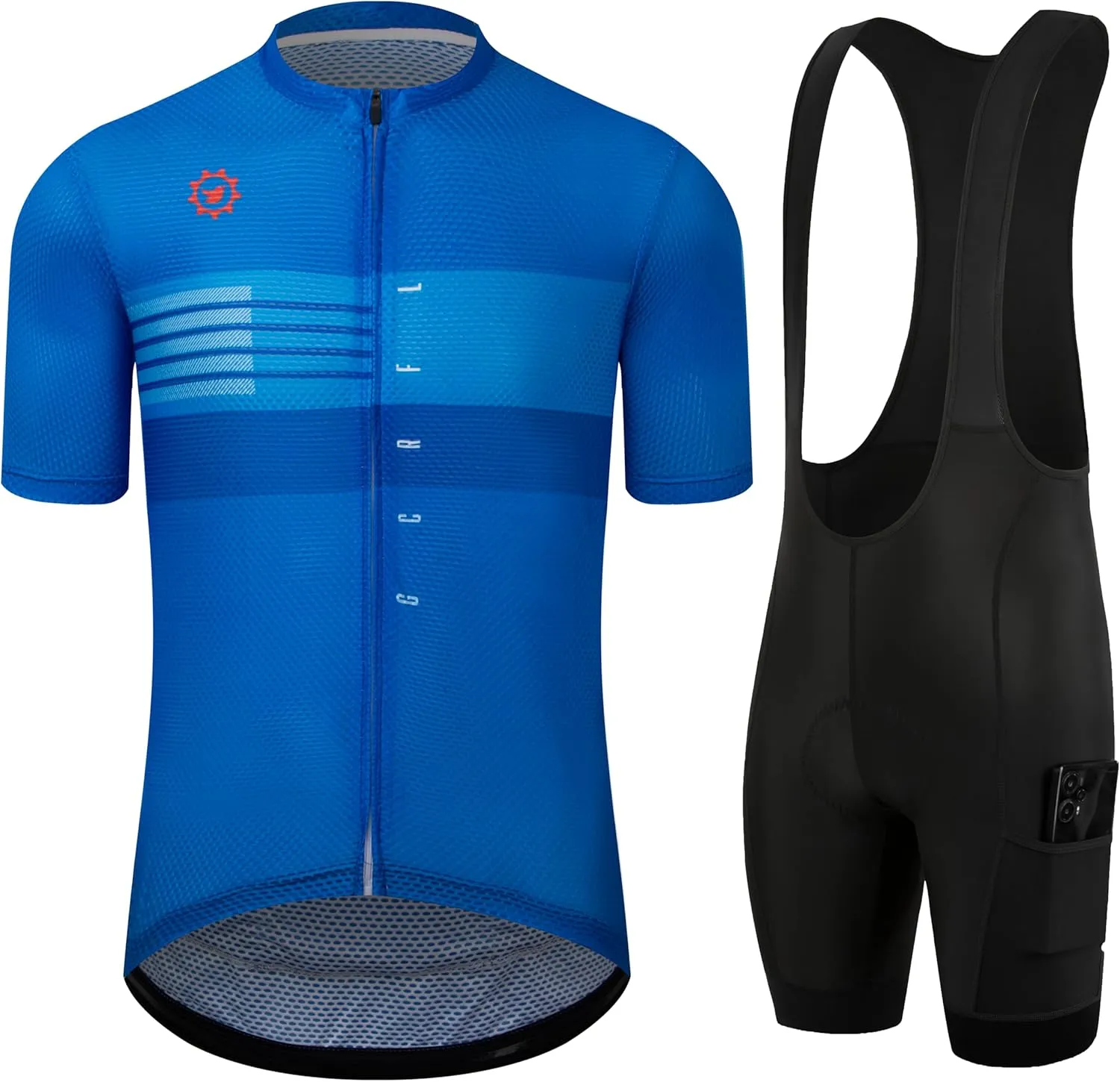 GCRFL Men's Cycling Jersey Sets Road Bike Jersey Riding Shirts Lightweight, Bib Shorts with Pockets Padded