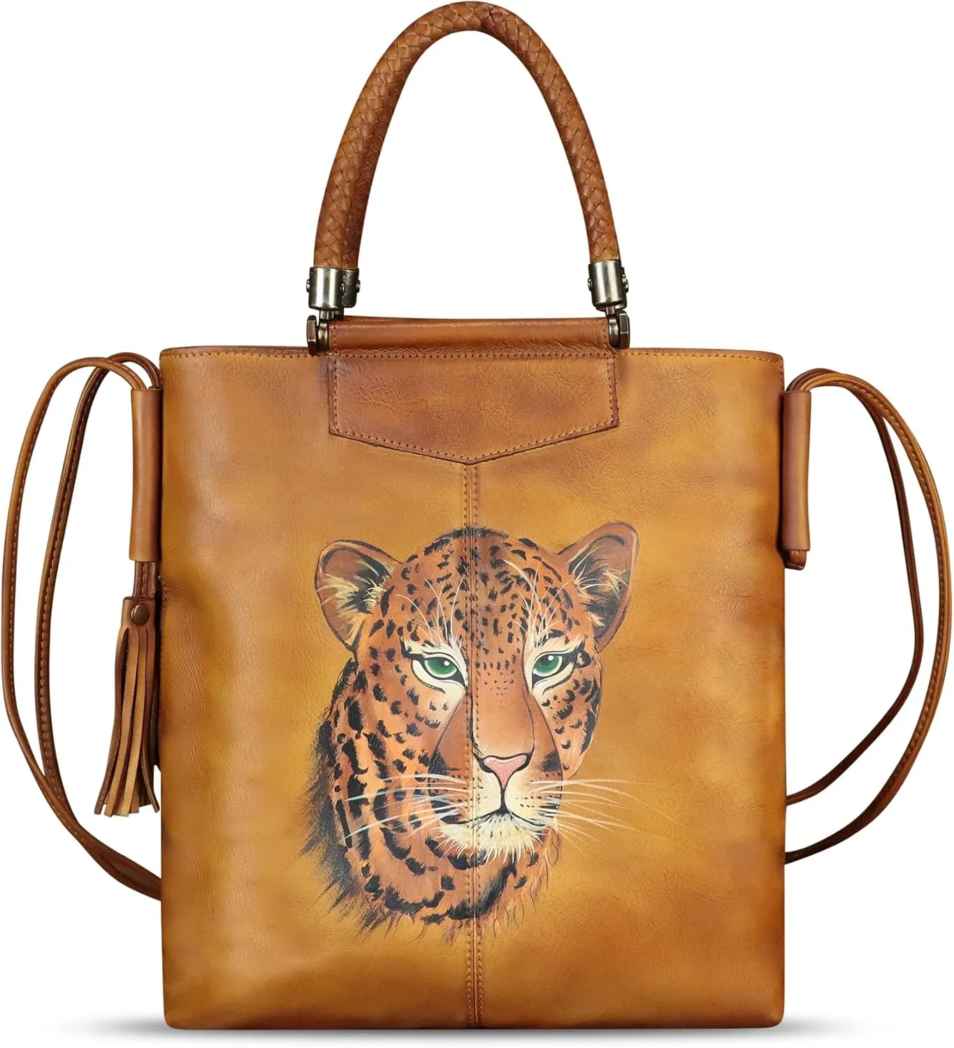 Genuine Leather Handbag for Women Hand Painted Leather Top Handle Bag Handmade Crossbody Purse Work Tote Bag
