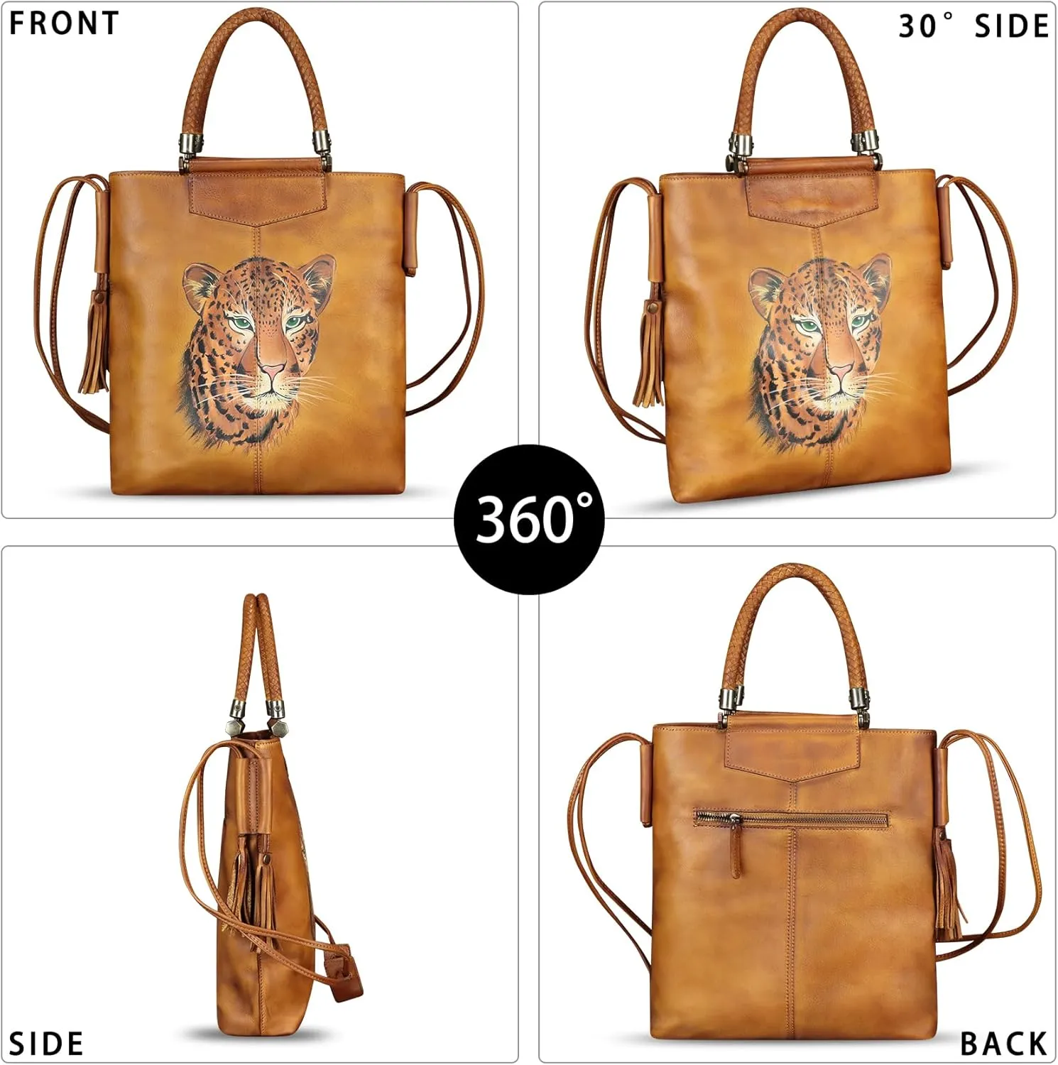 Genuine Leather Handbag for Women Hand Painted Leather Top Handle Bag Handmade Crossbody Purse Work Tote Bag