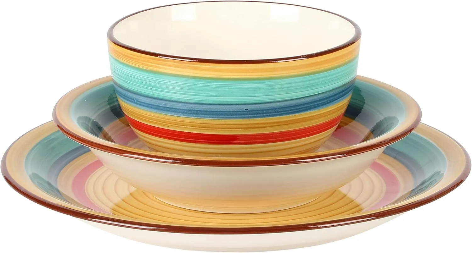 Gibson Home Rainbow Hand-Painted Stoneware Dinnerware Set - Yellow, Service for 4 (12pcs)