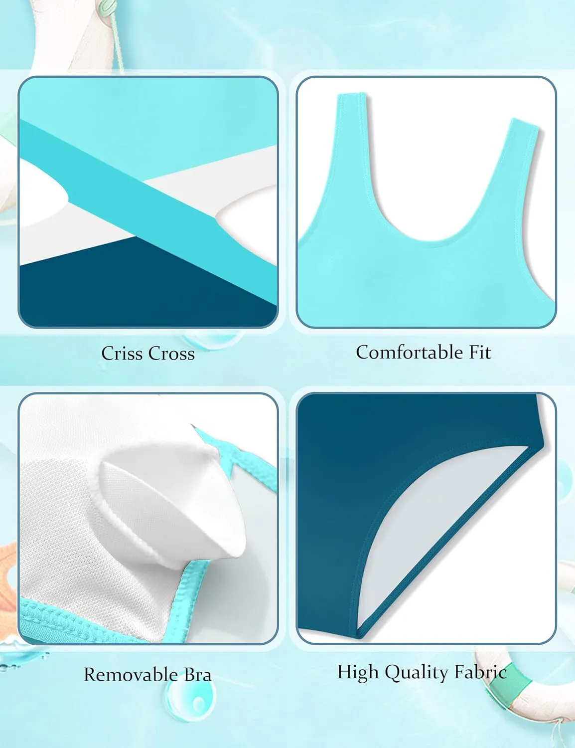 Girls Swimsuit One Piece Cutout Bathing Suit for Girls Cute Swimwear Color Block Beach Padded 7-16y