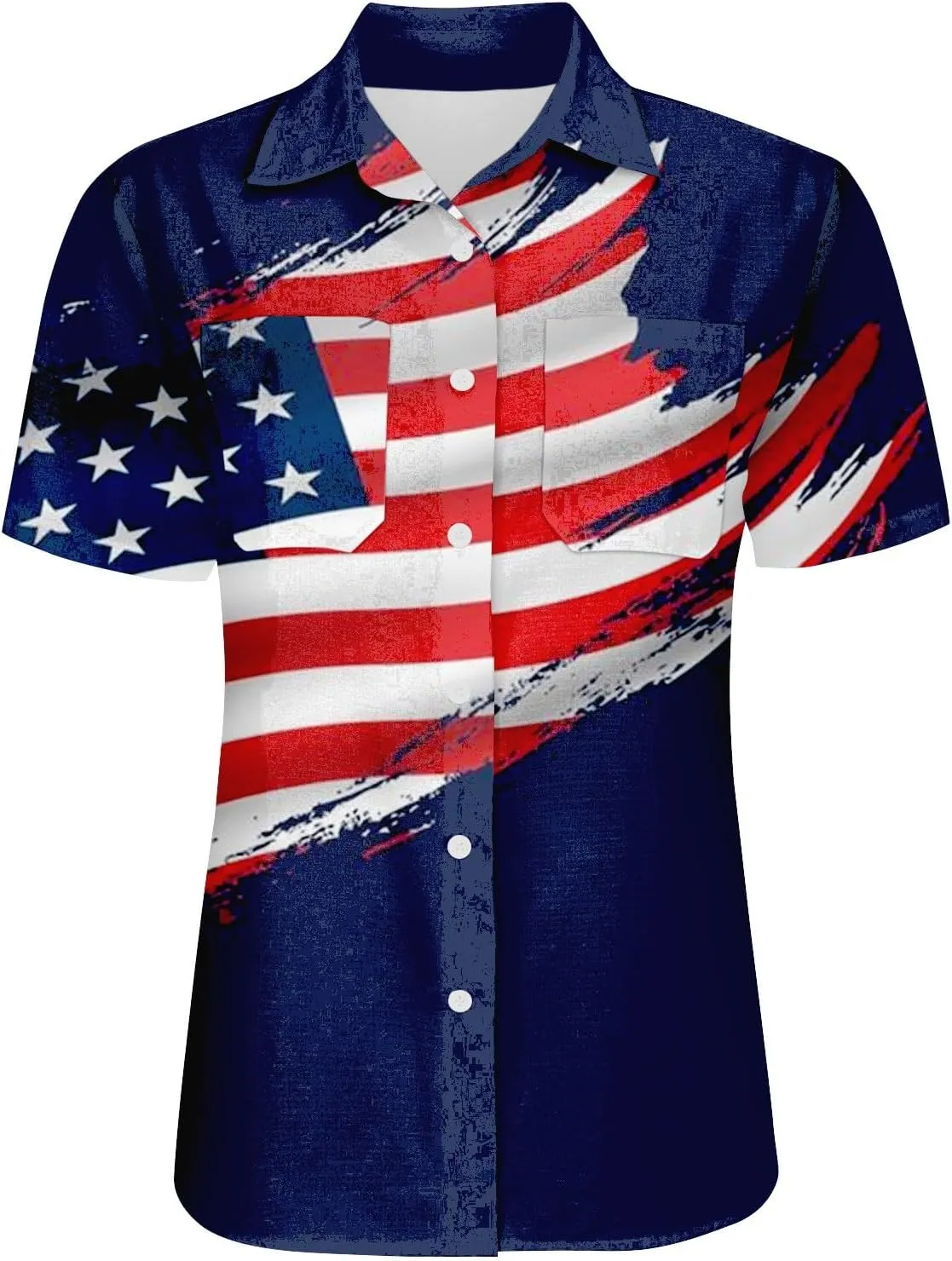 GOKKILRW 4th of July Womens Shirts USA Patriotic Outfits Button Down Short Sleeve Funny Hawaiian T-Shirts Beach Travel Tops
