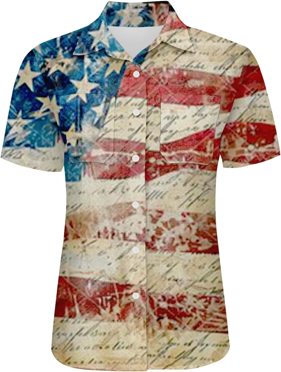 GOKKILRW 4th of July Womens Shirts USA Patriotic Outfits Button Down Short Sleeve Funny Hawaiian T-Shirts Beach Travel Tops