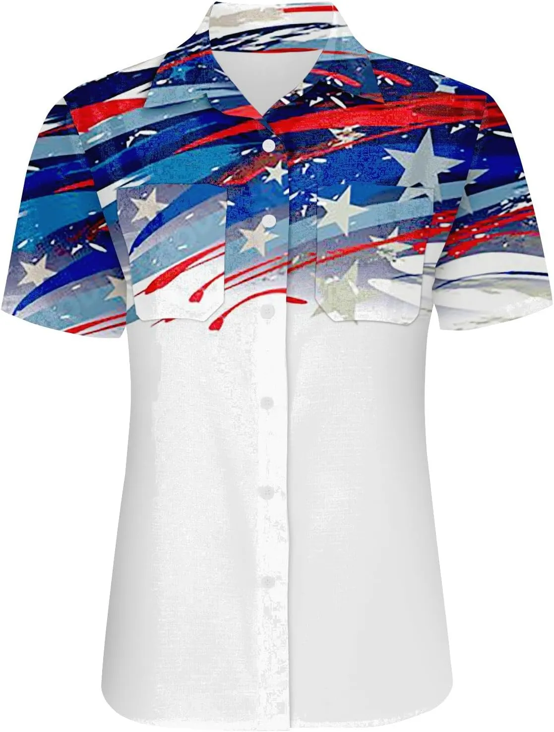 GOKKILRW 4th of July Womens Shirts USA Patriotic Outfits Button Down Short Sleeve Funny Hawaiian T-Shirts Beach Travel Tops