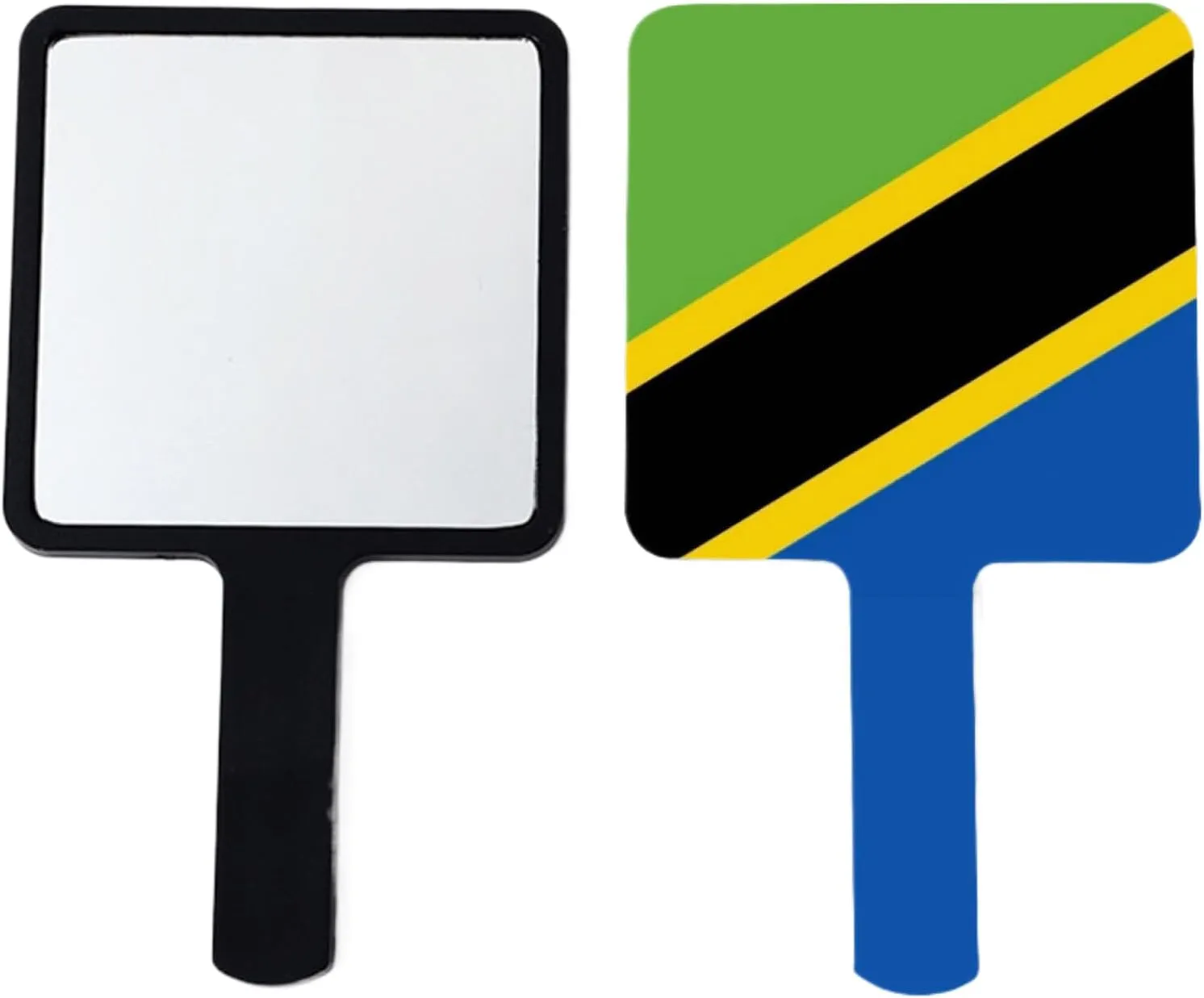 GOYMFKM Novelty Republic of Tanzania Flag Hand Mirror, Square Portable Makeup Hand Held Mirror with Handle for Salon, Barber, Grooming, Vanity Black 12×22Cm