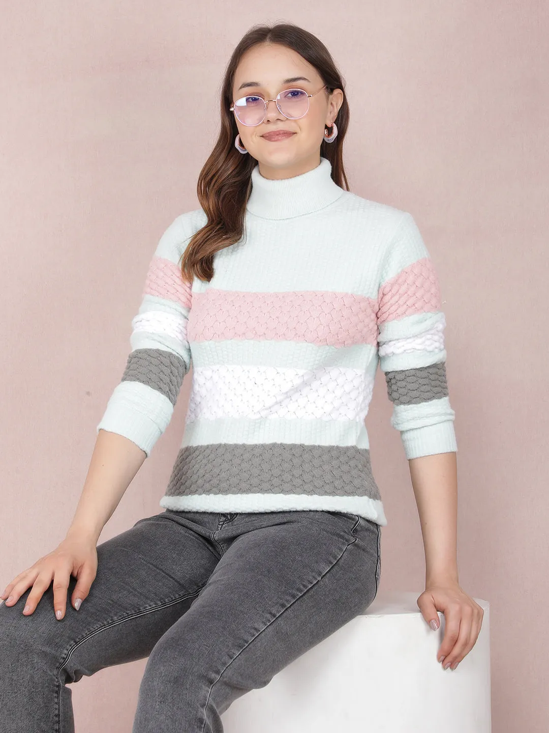 Green Color-Blocked Sweater