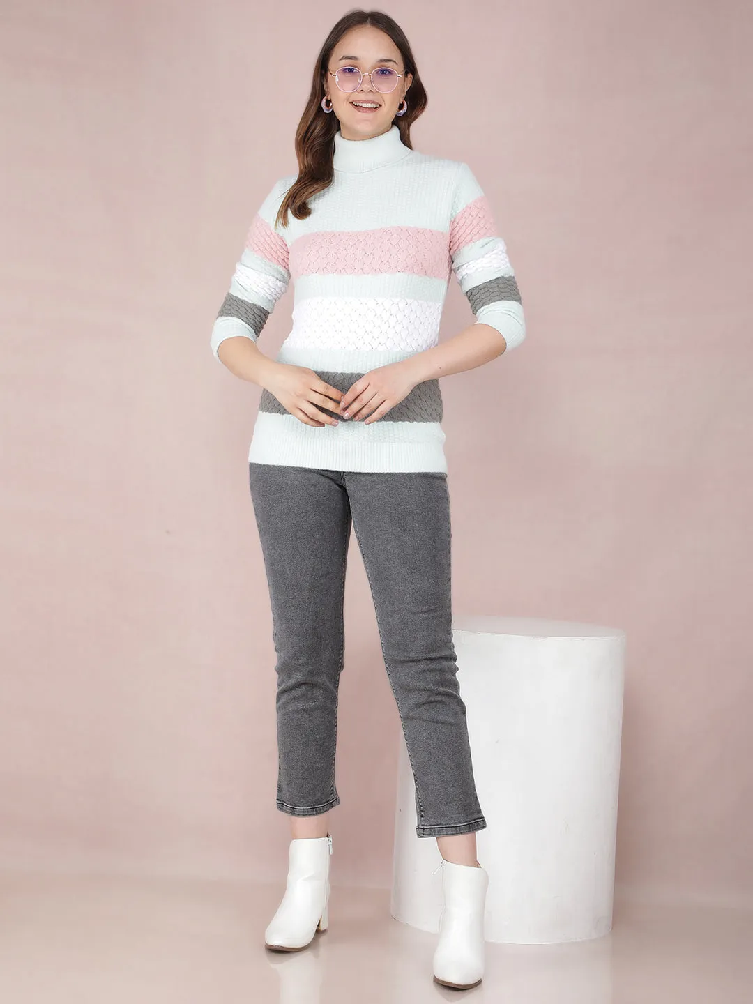 Green Color-Blocked Sweater