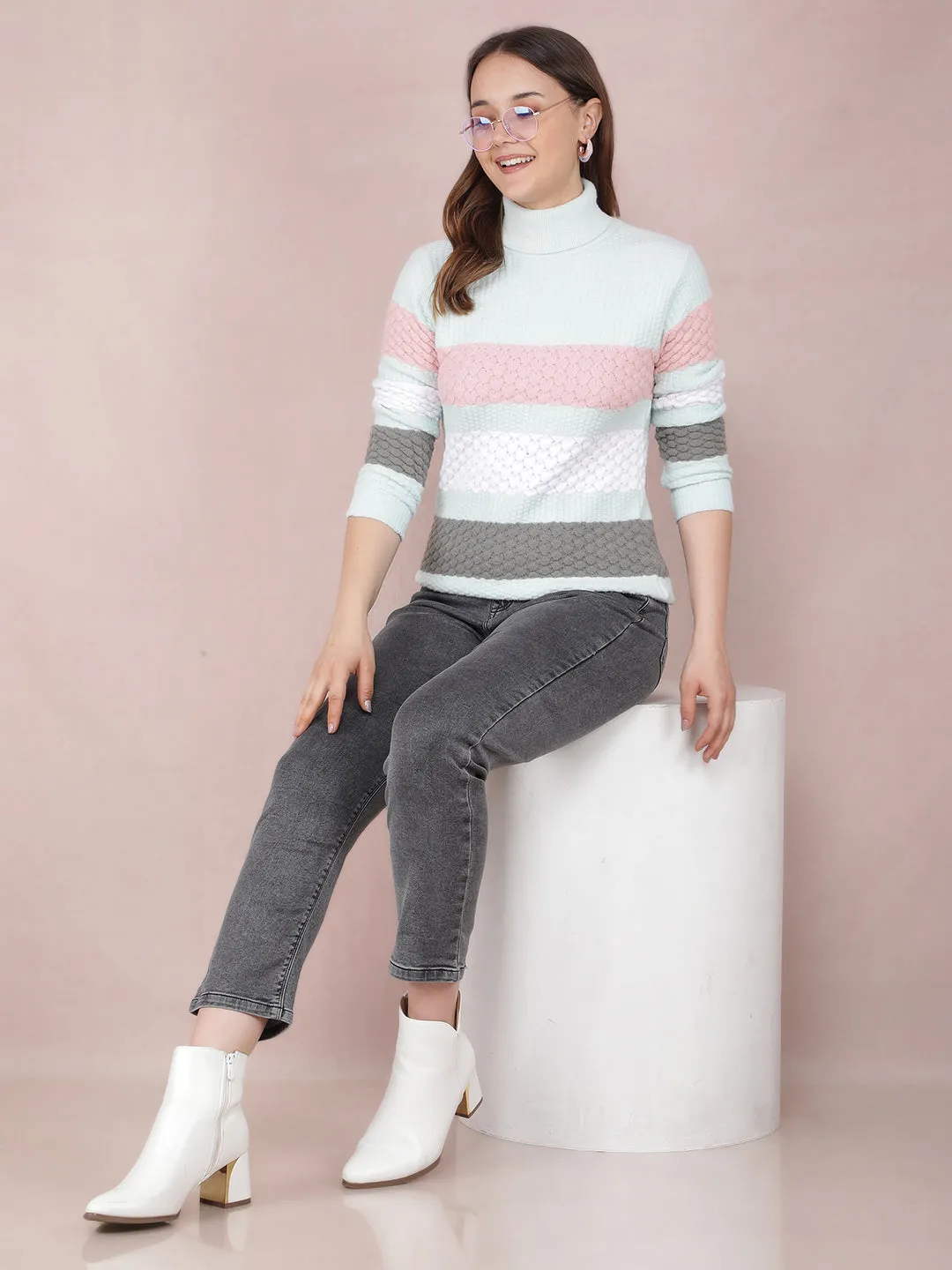 Green Color-Blocked Sweater