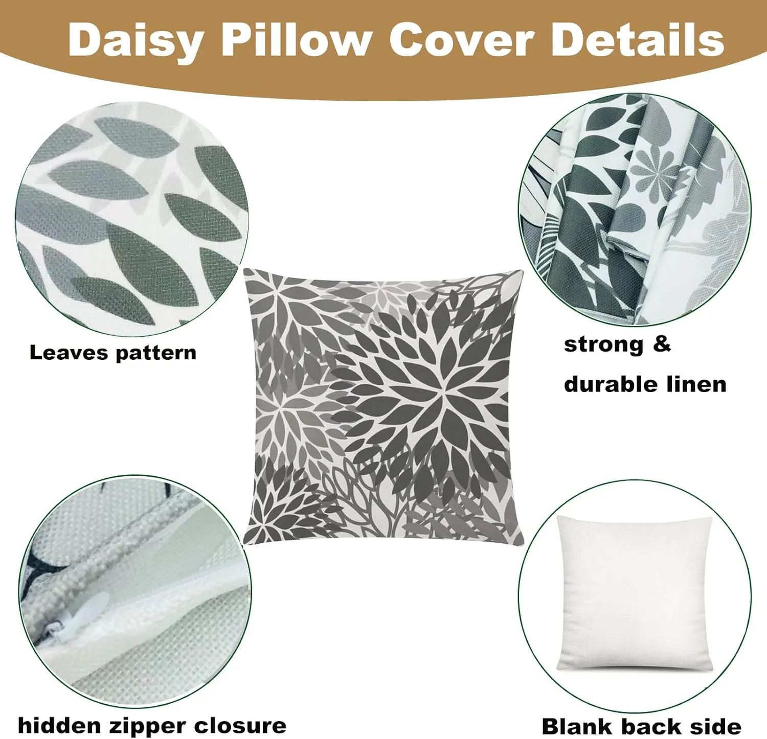 Grey Pillow Covers 18x18 Set of 6 Decorative Daisy Flower Throw Pillow Cover for Couch Modern Cushion Cover for Patio Living Room Cushion Bed Farmhouse Home Decor