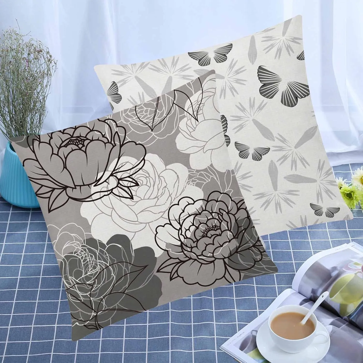 Grey Pillow Covers 18x18 Set of 6 Decorative Daisy Flower Throw Pillow Cover for Couch Modern Cushion Cover for Patio Living Room Cushion Bed Farmhouse Home Decor