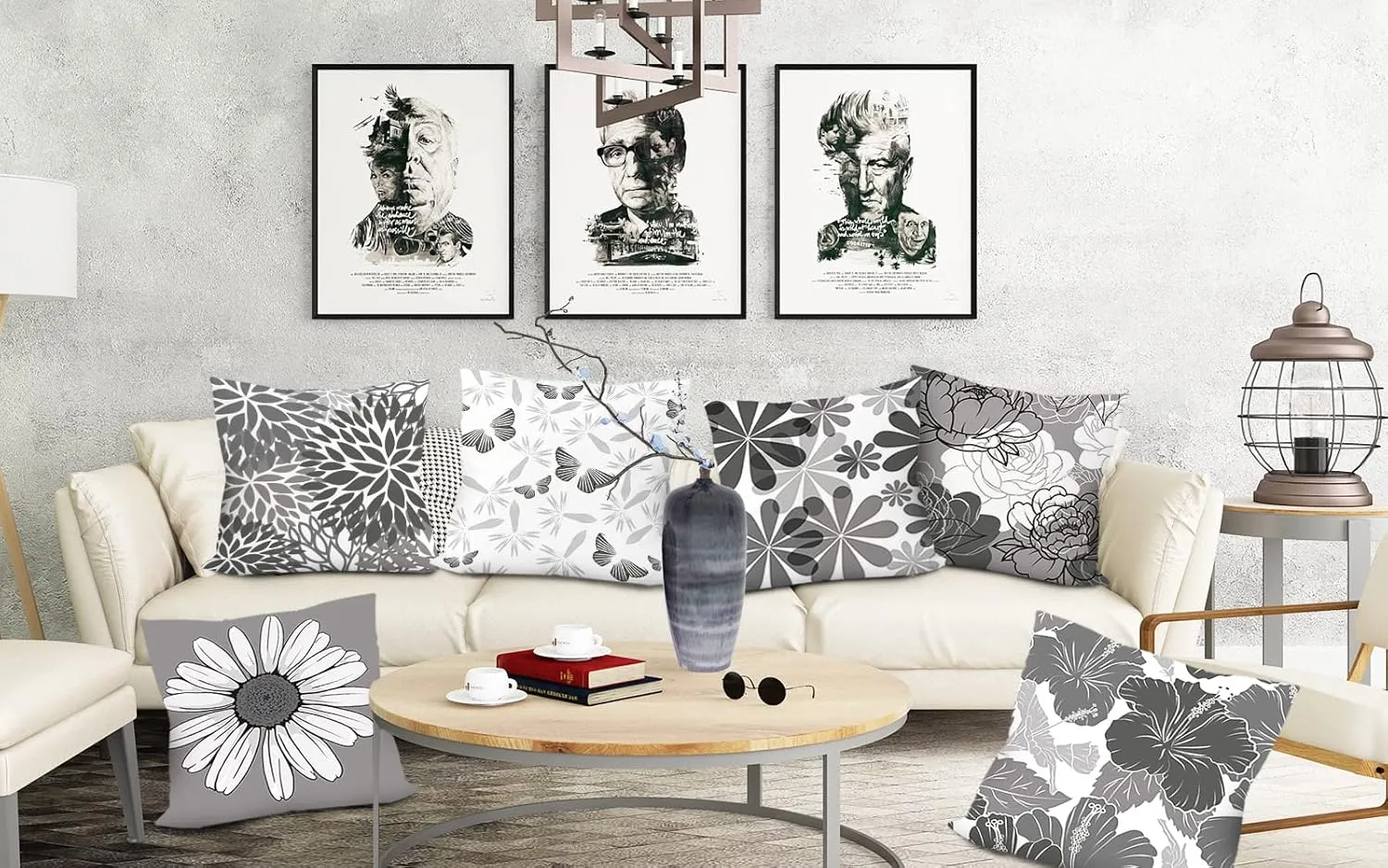 Grey Pillow Covers 18x18 Set of 6 Decorative Daisy Flower Throw Pillow Cover for Couch Modern Cushion Cover for Patio Living Room Cushion Bed Farmhouse Home Decor