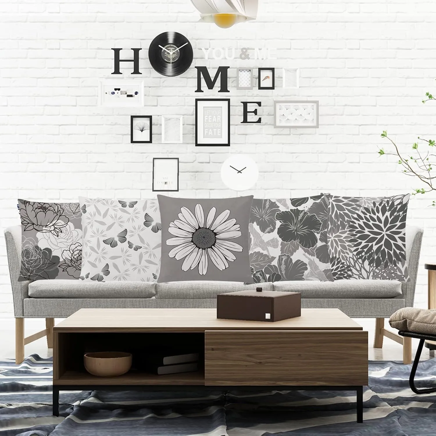 Grey Pillow Covers 18x18 Set of 6 Decorative Daisy Flower Throw Pillow Cover for Couch Modern Cushion Cover for Patio Living Room Cushion Bed Farmhouse Home Decor