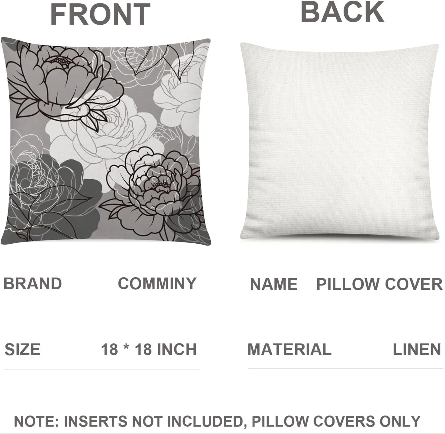 Grey Pillow Covers 18x18 Set of 6 Decorative Daisy Flower Throw Pillow Cover for Couch Modern Cushion Cover for Patio Living Room Cushion Bed Farmhouse Home Decor