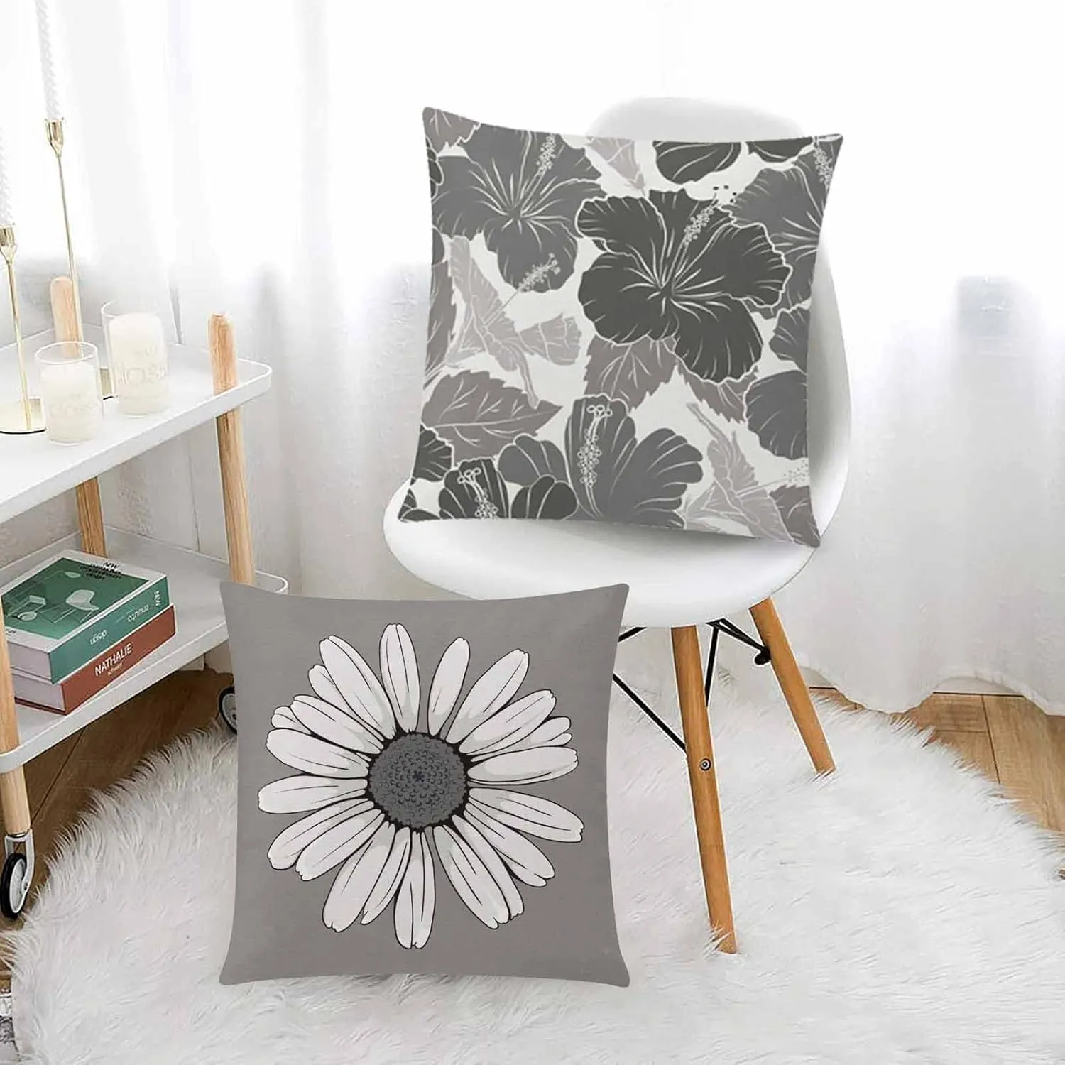 Grey Pillow Covers 18x18 Set of 6 Decorative Daisy Flower Throw Pillow Cover for Couch Modern Cushion Cover for Patio Living Room Cushion Bed Farmhouse Home Decor