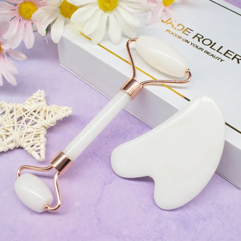 GuaSha Massage Roller Scraper Natural Rose Quartz Face Lifting Body Massager Gouache Relaxation Anti Wrinkle Beauty Tool